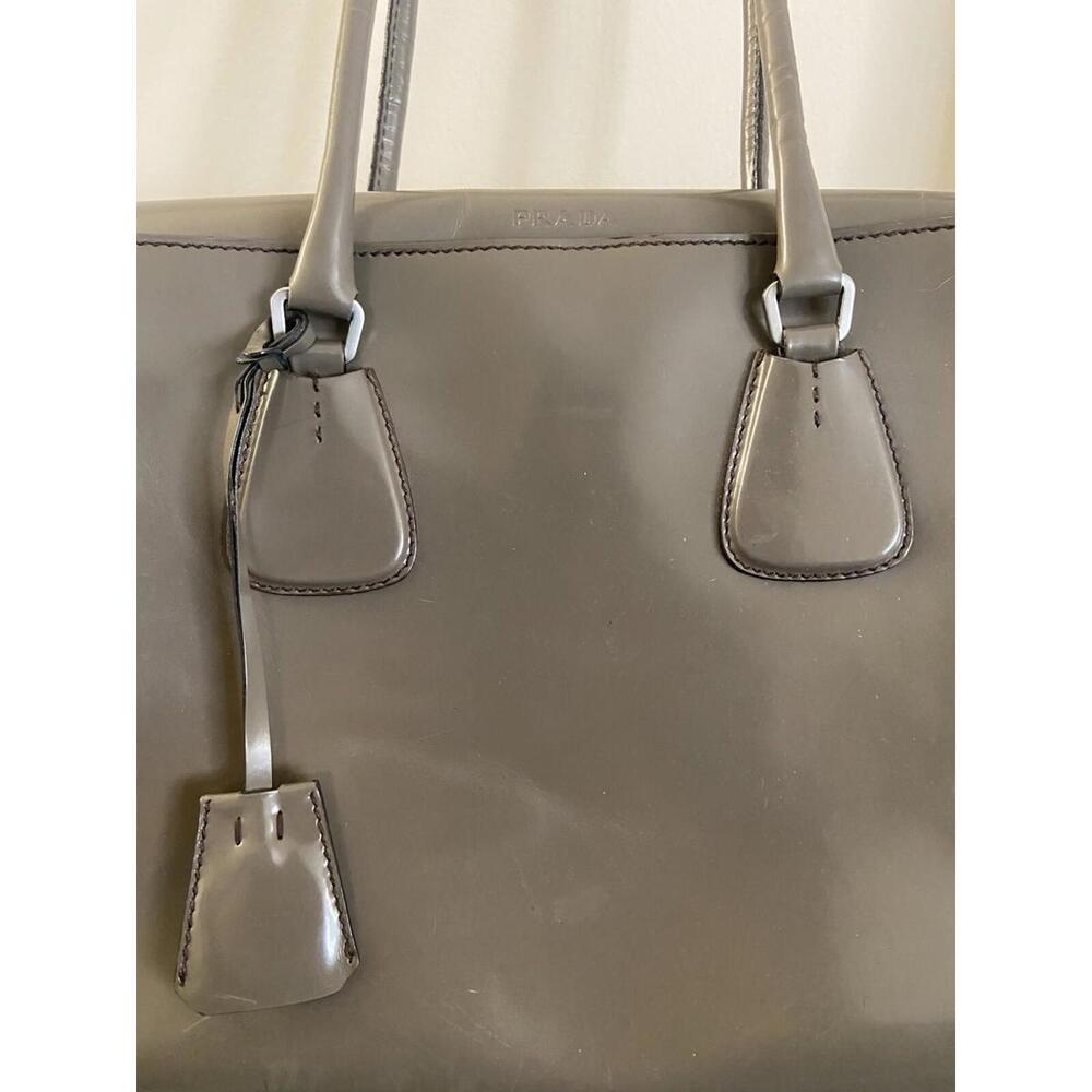 Prada Spazzolato matte gray patent leather hand tote bag - Picture 13 of 16